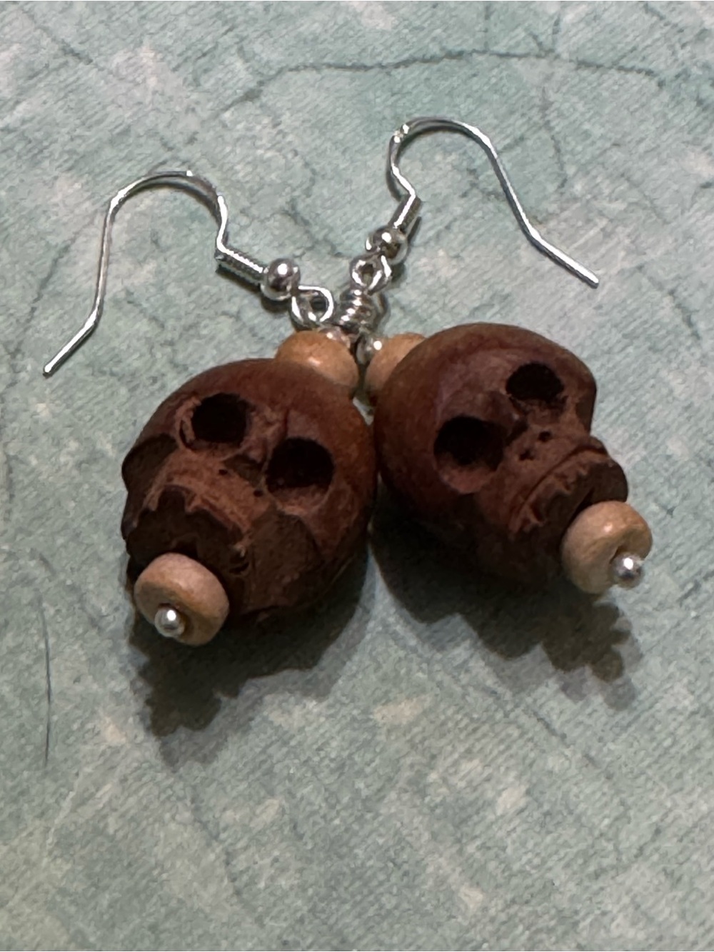 WOODEN SKULL EARRINGS HAND CARVED
